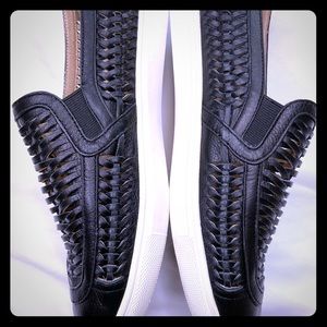 J/Slides Black Leather Cut-Up Slip-on Sneak